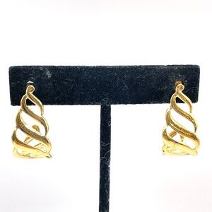 Vintage Monet Twisted Swirl Half Hoop Pierced Post Earrings Gold Tone